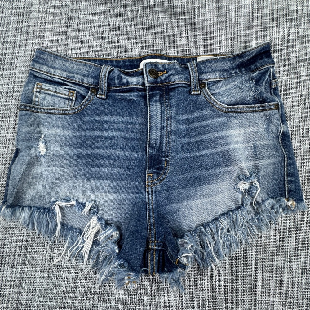 Eunina Womens Denim Shorts Lulu High Rise Cut Off Shortie Distressed Blue Medium